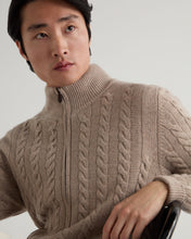 Load image into Gallery viewer, N.Peal Men's Richmond Cable Cashmere Cardigan Oatmeal Brown
