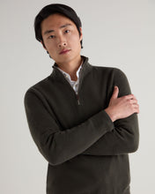 Load image into Gallery viewer, N.Peal Men's Carnaby Half Zip Cashmere Jumper Arabica Khaki Green
