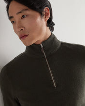 Load image into Gallery viewer, N.Peal Men's Carnaby Half Zip Cashmere Jumper Arabica Khaki Green
