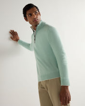 Load image into Gallery viewer, N.Peal Men's Carnaby Half Zip Cashmere Jumper Dusty Teal Green
