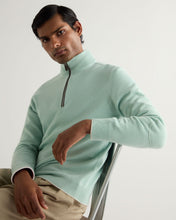 Load image into Gallery viewer, N.Peal Men's Carnaby Half Zip Cashmere Jumper Dusty Teal Green
