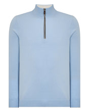 Load image into Gallery viewer, N.Peal Men's Carnaby Half Zip Cashmere Jumper Sea Mist Blue
