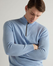 Load image into Gallery viewer, N.Peal Men's Carnaby Half Zip Cashmere Jumper Sea Mist Blue

