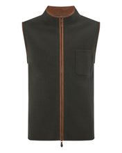 Load image into Gallery viewer, N.Peal Men's Shaftesbury Suede Trim Cashmere Gilet Arabica Khaki Green
