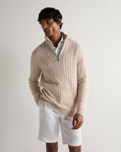 Load image into Gallery viewer, N.Peal Men's Albemarle Cable Half Zip Cashmere Jumper Ecru White
