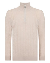 Load image into Gallery viewer, N.Peal Men's Albemarle Cable Half Zip Cashmere Jumper Ecru White
