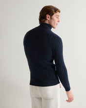 Load image into Gallery viewer, N.Peal Men's Albemarle Cable Half Zip Cashmere Jumper Indigo Blue
