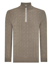 Load image into Gallery viewer, N.Peal Men's Albemarle Cable Half Zip Cashmere Jumper Vintage Khaki Green
