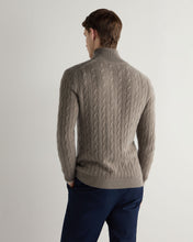 Load image into Gallery viewer, N.Peal Men's Albemarle Cable Half Zip Cashmere Jumper Vintage Khaki Green
