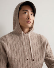 Load image into Gallery viewer, N.Peal Men's Fitzrovia Cable Cashmere Hoodie Oatmeal Brown
