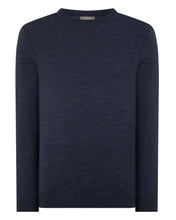 Load image into Gallery viewer, N.Peal Men's Covent Fine Gauge Cashmere Round Neck Jumper Indigo Blue
