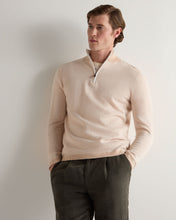 Load image into Gallery viewer, N.Peal Men's Salcombe Jacquard Half Zip Cotton Cashmere Jumper Sandstone Brown
