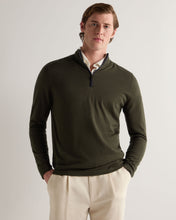 Load image into Gallery viewer, N.Peal Men's Salcombe Half Zip Cotton Cashmere Jumper Arabica Khaki Green
