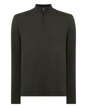 Load image into Gallery viewer, N.Peal Men's Salcombe Half Zip Cotton Cashmere Jumper Arabica Khaki Green

