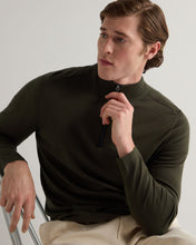 Load image into Gallery viewer, N.Peal Men's Salcombe Half Zip Cotton Cashmere Jumper Arabica Khaki Green
