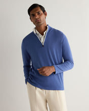 Load image into Gallery viewer, N.Peal Men's Salcombe Half Zip Cotton Cashmere Jumper Denim Blue
