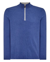 Load image into Gallery viewer, N.Peal Men's Salcombe Half Zip Cotton Cashmere Jumper Denim Blue
