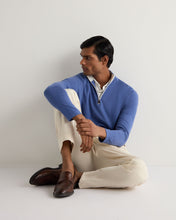 Load image into Gallery viewer, N.Peal Men's Salcombe Half Zip Cotton Cashmere Jumper Denim Blue
