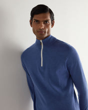 Load image into Gallery viewer, N.Peal Men's Salcombe Half Zip Cotton Cashmere Jumper Denim Blue
