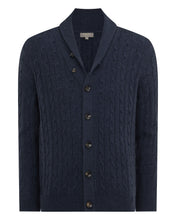 Load image into Gallery viewer, N.Peal Men's Garrick Shawl Cable Cashmere Cardigan Indigo Blue

