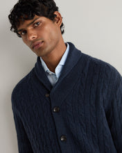 Load image into Gallery viewer, N.Peal Men's Garrick Shawl Cable Cashmere Cardigan Indigo Blue
