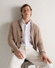 Load image into Gallery viewer, N.Peal Men's Garrick Shawl Cable Cashmere Cardigan Oatmeal Brown
