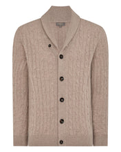 Load image into Gallery viewer, N.Peal Men's Garrick Shawl Cable Cashmere Cardigan Oatmeal Brown
