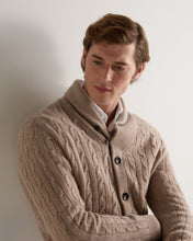 Load image into Gallery viewer, N.Peal Men's Garrick Shawl Cable Cashmere Cardigan Oatmeal Brown
