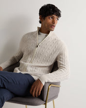 Load image into Gallery viewer, N.Peal Men's Contrast Cable Full Zip Cashmere Jumper Pebble Grey
