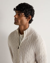 Load image into Gallery viewer, N.Peal Men's Contrast Cable Full Zip Cashmere Jumper Pebble Grey
