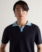 Load image into Gallery viewer, N.Peal Men's Polo Cotton Cashmere T-Shirt Navy Blue
