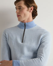 Load image into Gallery viewer, N.Peal Men's Temple Jacquard Half Zip Cashmere Jumper Cornflower Blue
