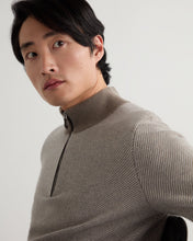 Load image into Gallery viewer, N.Peal Men's Temple Jacquard Half Zip Cashmere Jumper Vintage Khaki Green
