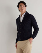 Load image into Gallery viewer, N.Peal Men's Cotton Blend Shawl Cardigan Navy Blue
