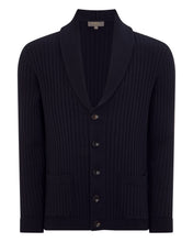 Load image into Gallery viewer, N.Peal Men's Cotton Blend Shawl Cardigan Navy Blue
