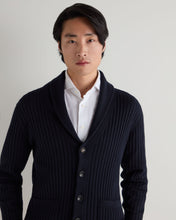 Load image into Gallery viewer, N.Peal Men's Cotton Blend Shawl Cardigan Navy Blue

