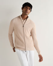 Load image into Gallery viewer, N.Peal Men's Ribbed Full Zip Cotton Cashmere Jumper Sandstone Brown
