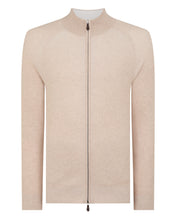 Load image into Gallery viewer, N.Peal Men's Ribbed Full Zip Cotton Cashmere Jumper Sandstone Brown
