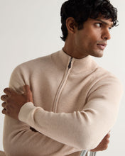 Load image into Gallery viewer, N.Peal Men's Ribbed Full Zip Cotton Cashmere Jumper Sandstone Brown
