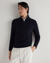 Load image into Gallery viewer, N.Peal Men's Fisherman Rib Half Zip Cotton Blend Jumper Navy Blue
