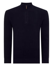 Load image into Gallery viewer, N.Peal Men's Fisherman Rib Half Zip Cotton Blend Jumper Navy Blue
