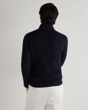 Load image into Gallery viewer, N.Peal Men's Fisherman Rib Half Zip Cotton Blend Jumper Navy Blue
