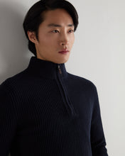 Load image into Gallery viewer, N.Peal Men's Fisherman Rib Half Zip Cotton Blend Jumper Navy Blue
