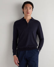 Load image into Gallery viewer, N.Peal Men's Long Sleeve Half Zip Cotton Cashmere Jumper Navy Blue
