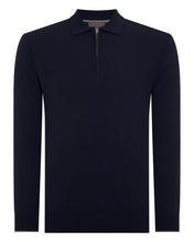 Load image into Gallery viewer, N.Peal Men's Long Sleeve Half Zip Cotton Cashmere Jumper Navy Blue
