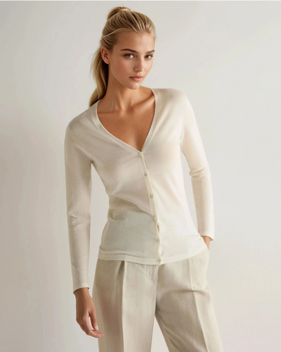 N.Peal Women's Mia Superfine Cashmere V Neck Cardigan New Ivory White