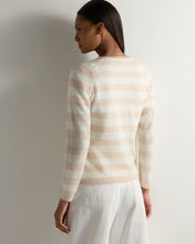 Load image into Gallery viewer, Gauzy Striped Round Neck Sweater Almond + New Ivory
