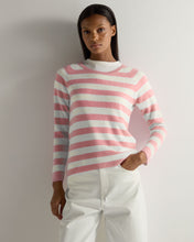 Load image into Gallery viewer, Gauzy Striped Round Neck Sweater Blossom Pink + New Ivory
