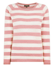 Load image into Gallery viewer, Gauzy Striped Round Neck Sweater Blossom Pink + New Ivory
