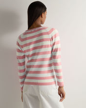Load image into Gallery viewer, Gauzy Striped Round Neck Sweater Blossom Pink + New Ivory
